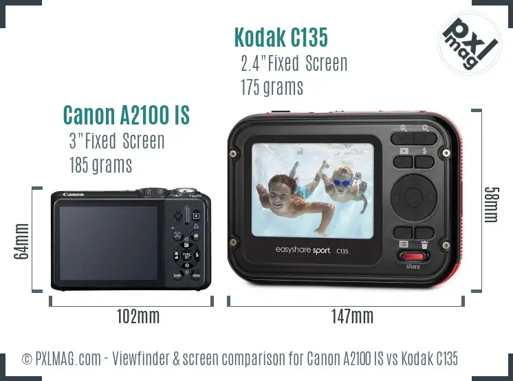 Canon A2100 IS vs Kodak C135 Screen and Viewfinder comparison