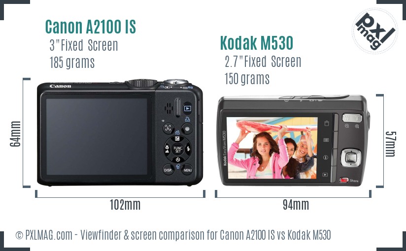 Canon A2100 IS vs Kodak M530 Screen and Viewfinder comparison