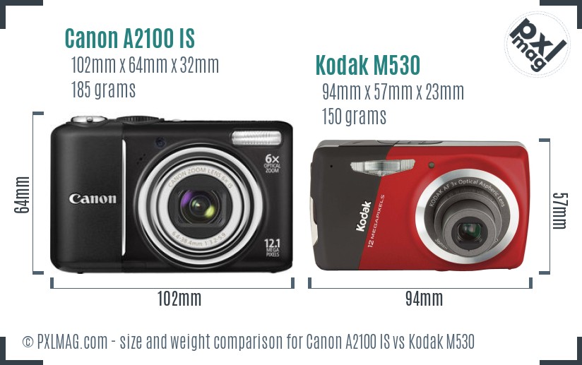Canon A2100 IS vs Kodak M530 size comparison