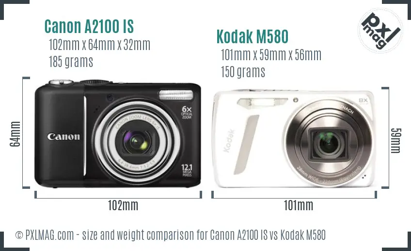 Canon A2100 IS vs Kodak M580 size comparison