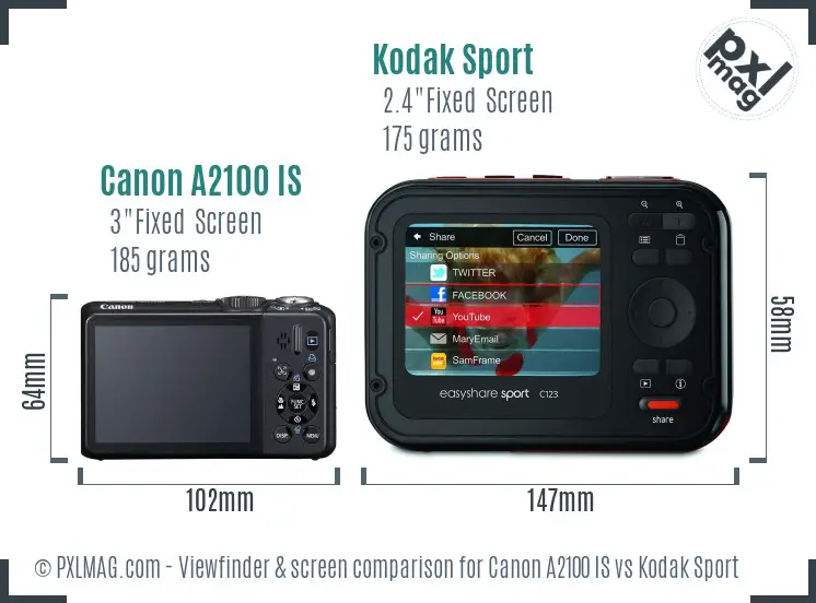 Canon A2100 IS vs Kodak Sport Screen and Viewfinder comparison