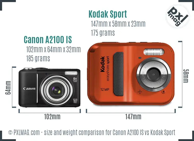 Canon A2100 IS vs Kodak Sport size comparison