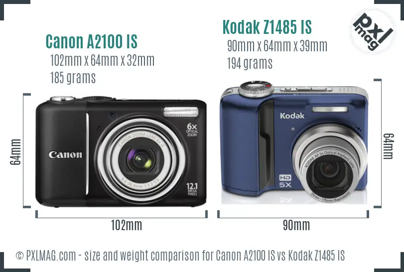 Canon A2100 IS vs Kodak Z1485 IS size comparison Canon A2100 IS vs Kodak Z1485 IS size comparison
