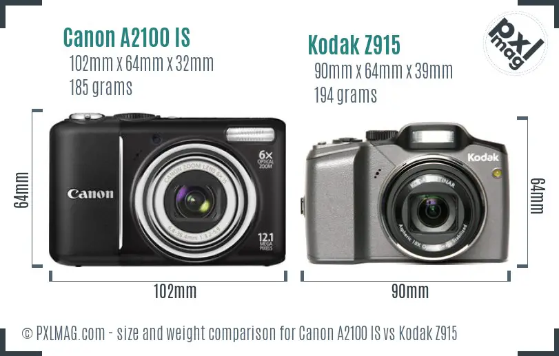 Canon A2100 IS vs Kodak Z915 size comparison