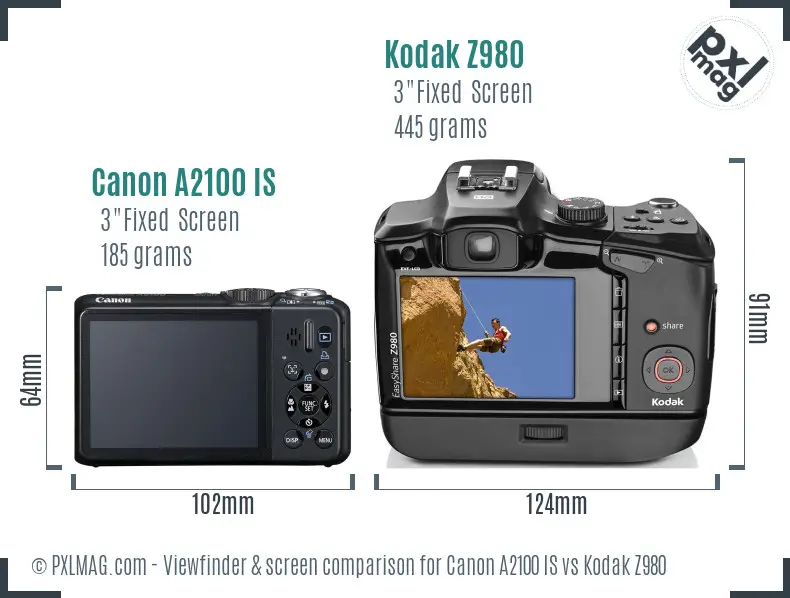 Canon A2100 IS vs Kodak Z980 Screen and Viewfinder comparison