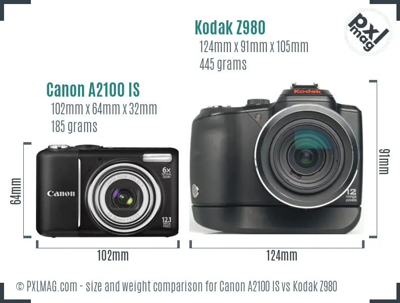 Canon A2100 IS vs Kodak Z980 size comparison