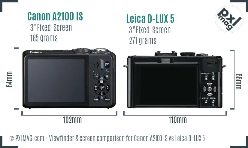 Canon A2100 IS vs Leica D-LUX 5 Screen and Viewfinder comparison