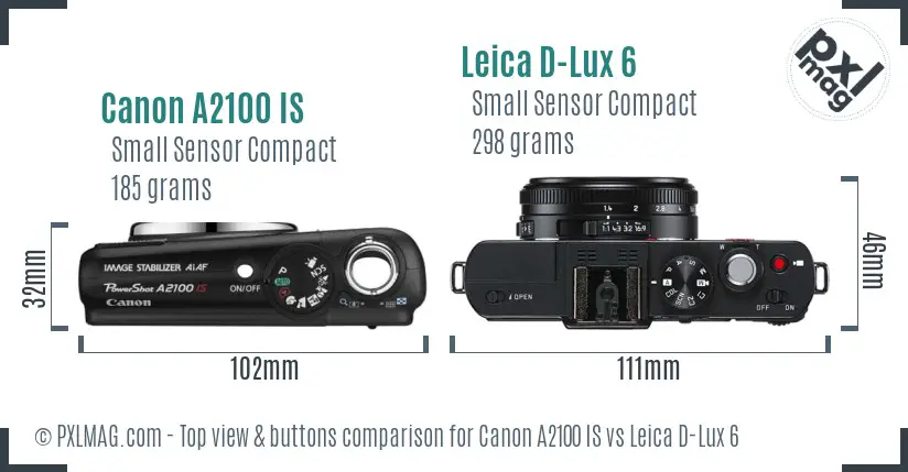 Canon A2100 IS vs Leica D-Lux 6 top view buttons comparison