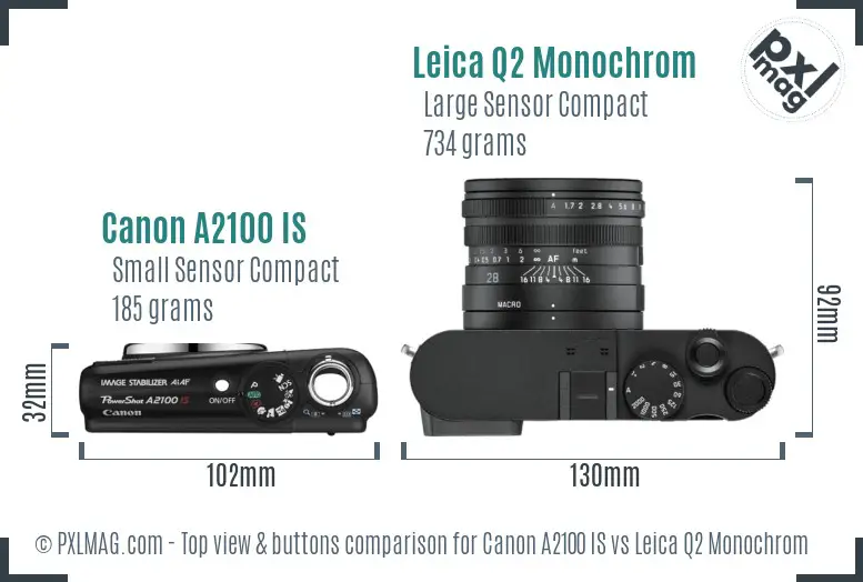 Canon A2100 IS vs Leica Q2 Monochrom top view buttons comparison