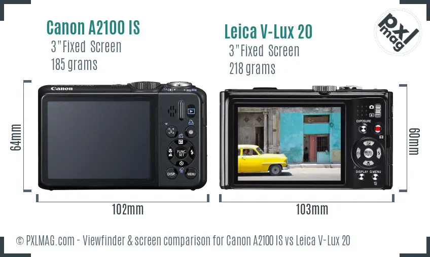 Canon A2100 IS vs Leica V-Lux 20 Screen and Viewfinder comparison