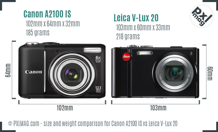 Canon A2100 IS vs Leica V-Lux 20 size comparison Canon A2100 IS vs Leica V-Lux 20 size comparison
