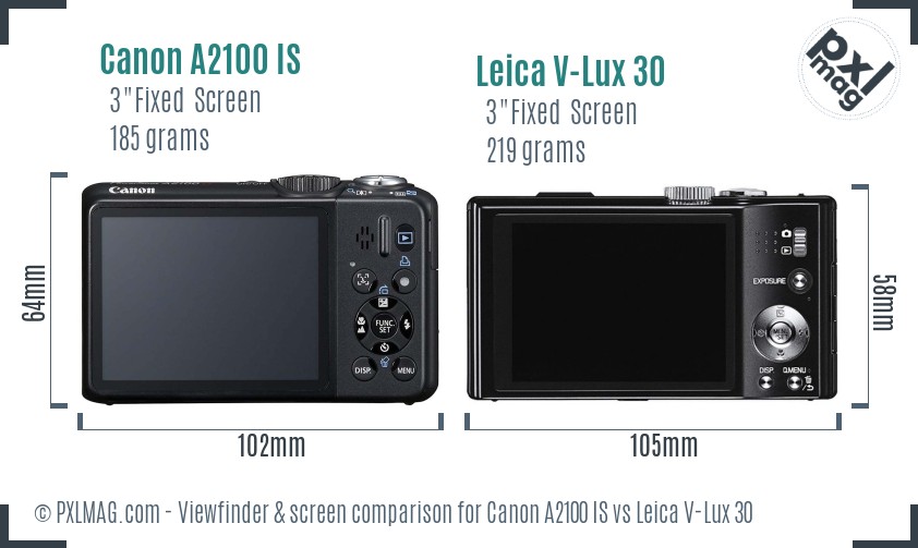 Canon A2100 IS vs Leica V-Lux 30 Screen and Viewfinder comparison