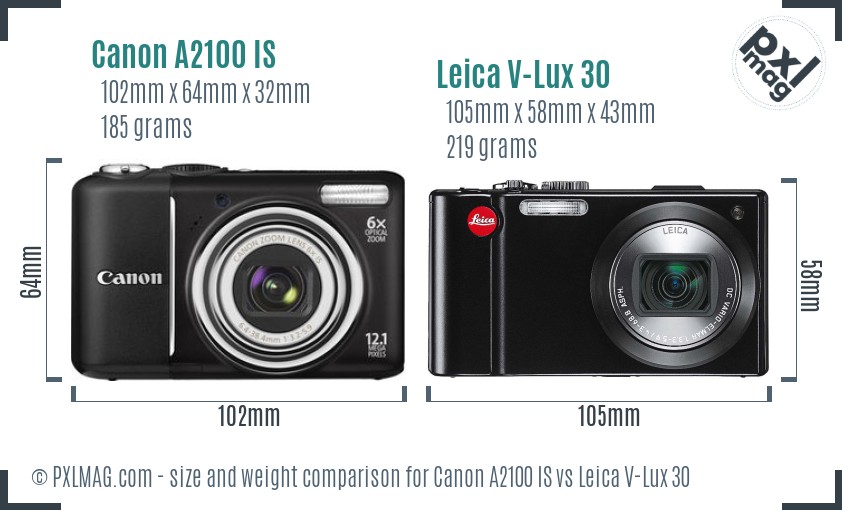 Canon A2100 IS vs Leica V-Lux 30 size comparison