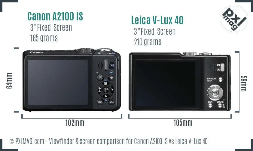 Canon A2100 IS vs Leica V-Lux 40 Screen and Viewfinder comparison