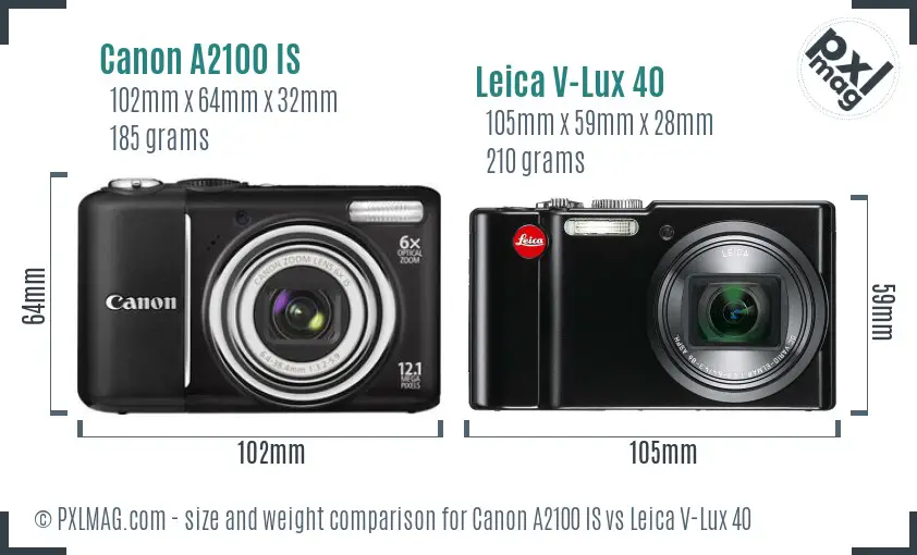 Canon A2100 IS vs Leica V-Lux 40 size comparison
