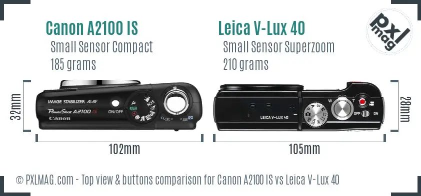 Canon A2100 IS vs Leica V-Lux 40 top view buttons comparison