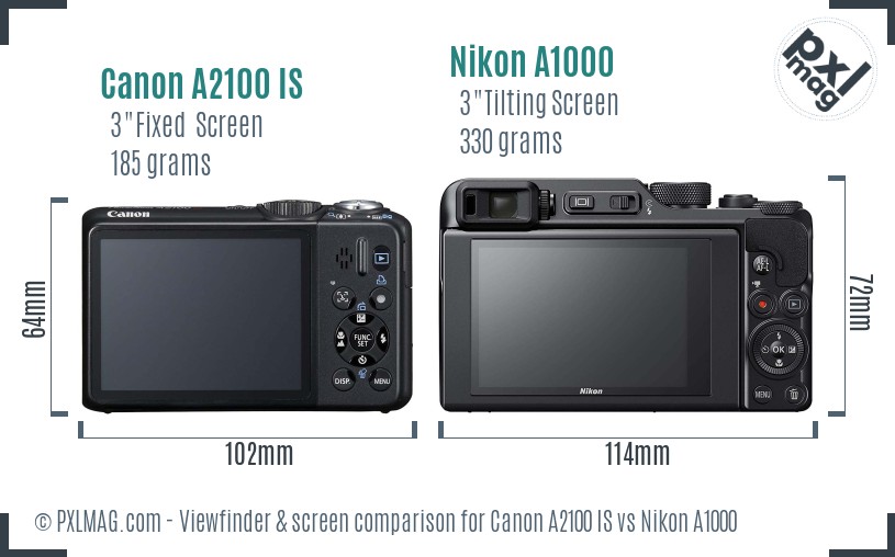 Canon A2100 IS vs Nikon A1000 Screen and Viewfinder comparison