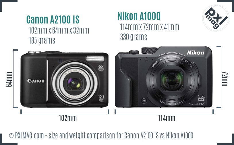 Canon A2100 IS vs Nikon A1000 size comparison Canon A2100 IS vs Nikon A1000 size comparison
