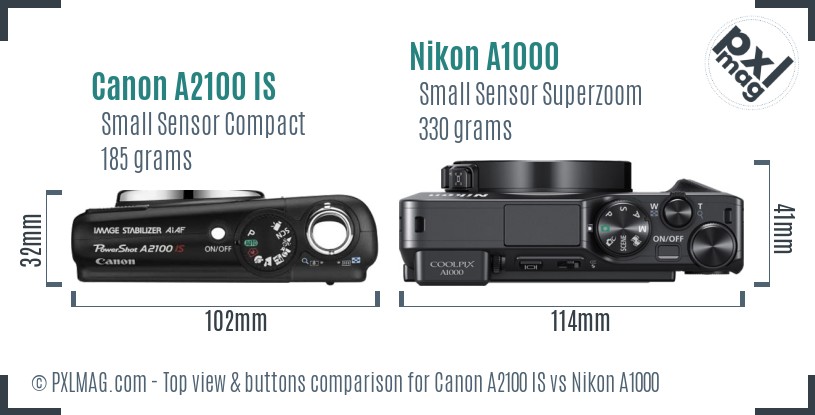 Canon A2100 IS vs Nikon A1000 top view buttons comparison