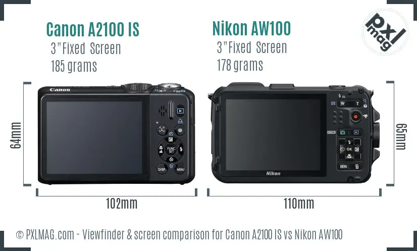 Canon A2100 IS vs Nikon AW100 Screen and Viewfinder comparison