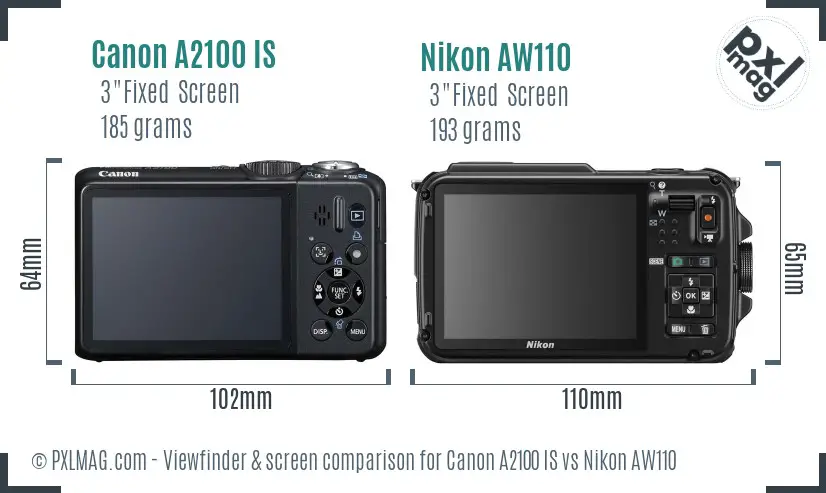 Canon A2100 IS vs Nikon AW110 Screen and Viewfinder comparison Canon A2100 IS vs Nikon AW110 Screen and Viewfinder comparison