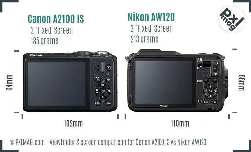 Canon A2100 IS vs Nikon AW120 Screen and Viewfinder comparison