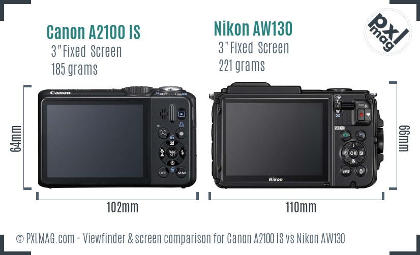 Canon A2100 IS vs Nikon AW130 Screen and Viewfinder comparison