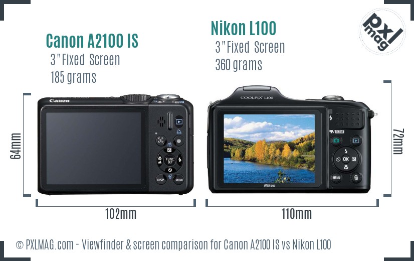 Canon A2100 IS vs Nikon L100 Screen and Viewfinder comparison