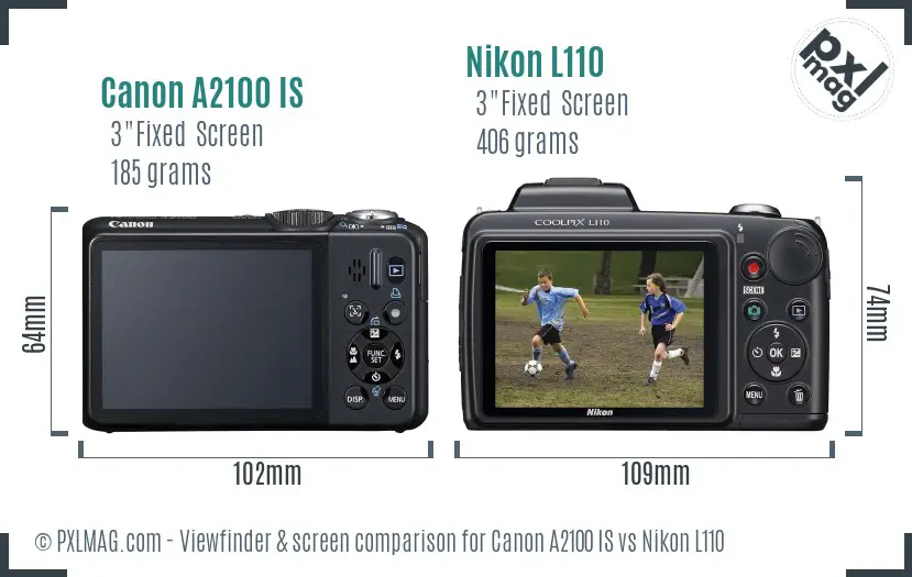 Canon A2100 IS vs Nikon L110 Screen and Viewfinder comparison