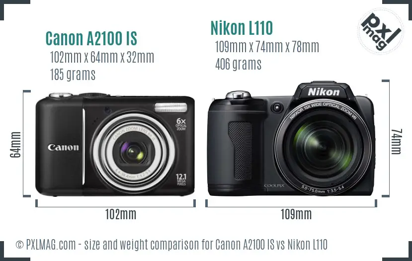 Canon A2100 IS vs Nikon L110 size comparison
