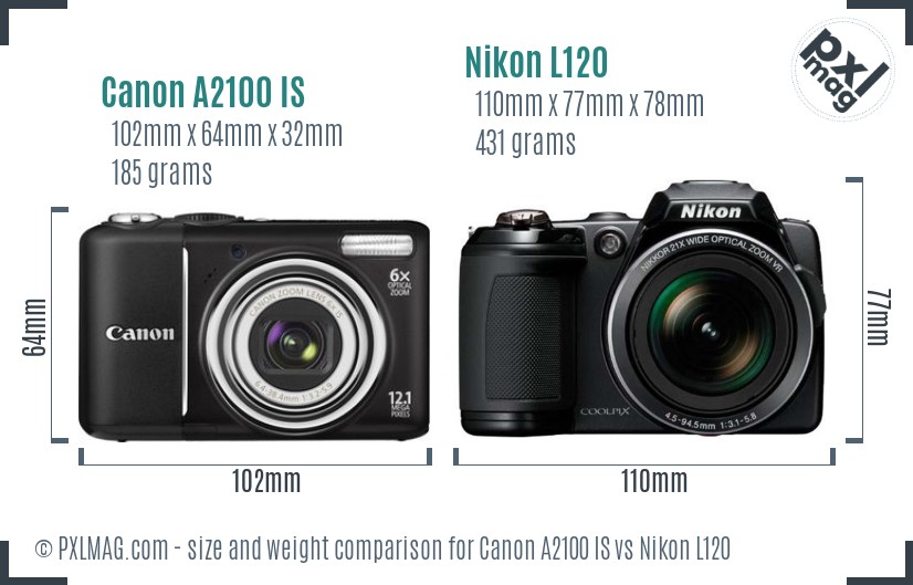 Canon A2100 IS vs Nikon L120 size comparison Canon A2100 IS vs Nikon L120 size comparison