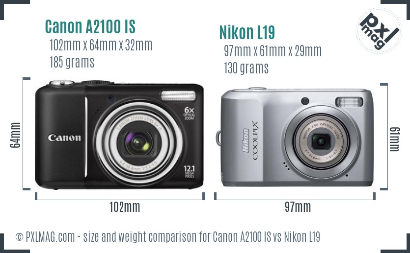 Canon A2100 IS vs Nikon L19 size comparison