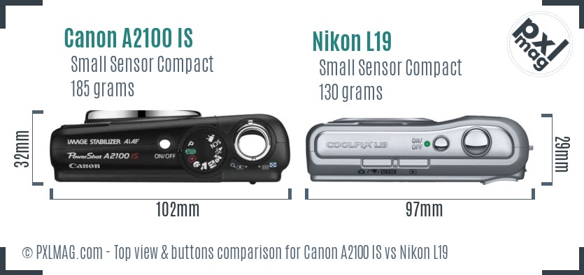 Canon A2100 IS vs Nikon L19 top view buttons comparison