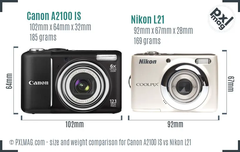 Canon A2100 IS vs Nikon L21 size comparison Canon A2100 IS vs Nikon L21 size comparison