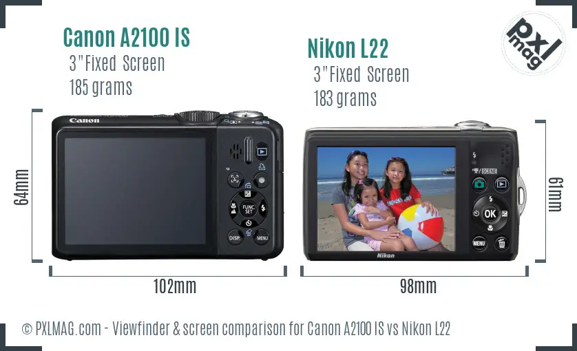 Canon A2100 IS vs Nikon L22 Screen and Viewfinder comparison