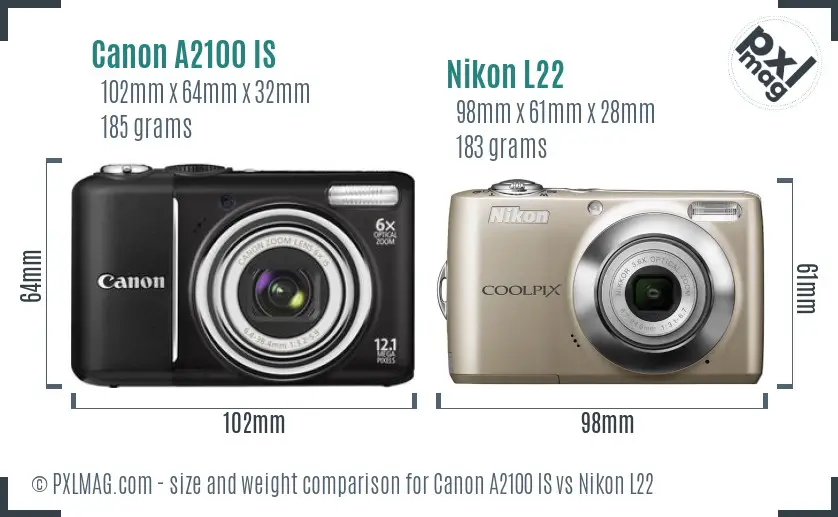 Canon A2100 IS vs Nikon L22 size comparison