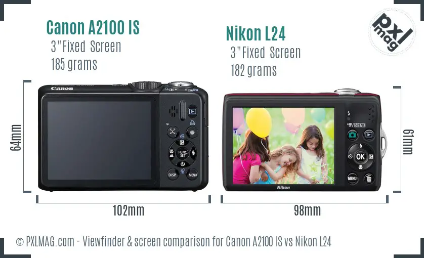 Canon A2100 IS vs Nikon L24 Screen and Viewfinder comparison