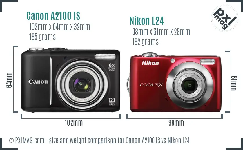 Canon A2100 IS vs Nikon L24 size comparison