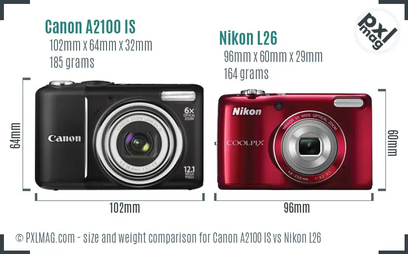 Canon A2100 IS vs Nikon L26 size comparison Canon A2100 IS vs Nikon L26 size comparison