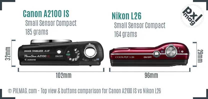 Canon A2100 IS vs Nikon L26 top view buttons comparison Canon A2100 IS vs Nikon L26 top view buttons comparison