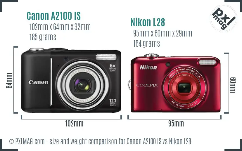Canon A2100 IS vs Nikon L28 size comparison Canon A2100 IS vs Nikon L28 size comparison