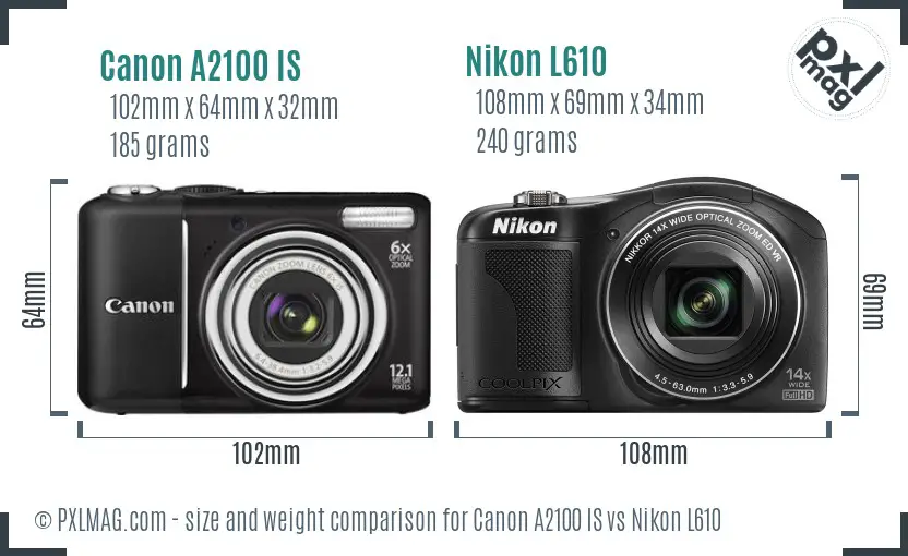 Canon A2100 IS vs Nikon L610 size comparison