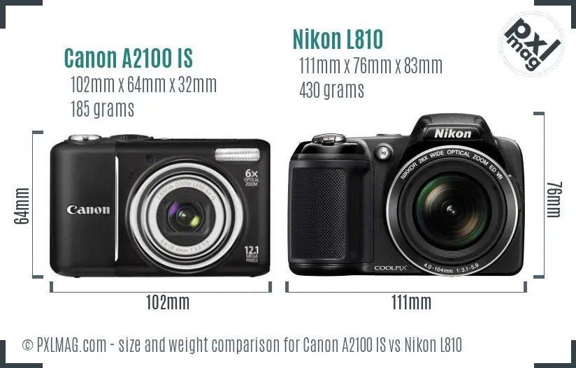 Canon A2100 IS vs Nikon L810 size comparison