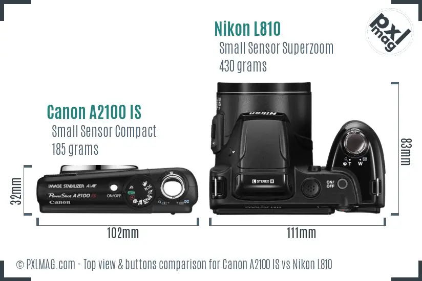 Canon A2100 IS vs Nikon L810 top view buttons comparison