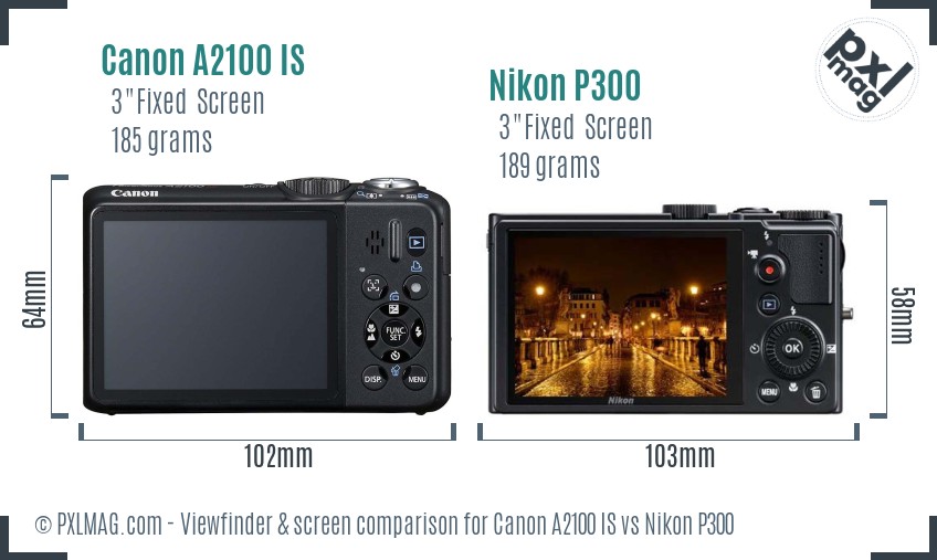 Canon A2100 IS vs Nikon P300 Screen and Viewfinder comparison