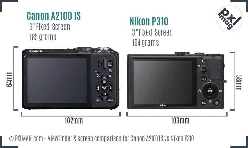 Canon A2100 IS vs Nikon P310 Screen and Viewfinder comparison Canon A2100 IS vs Nikon P310 Screen and Viewfinder comparison