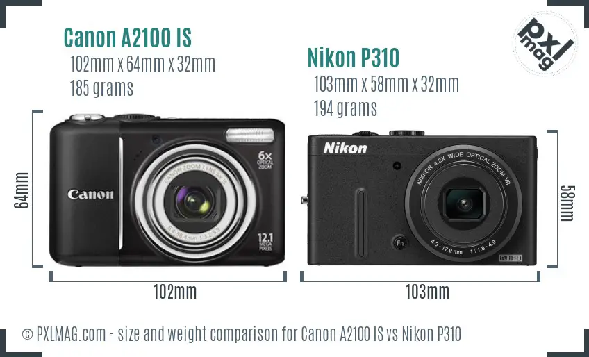 Canon A2100 IS vs Nikon P310 size comparison Canon A2100 IS vs Nikon P310 size comparison