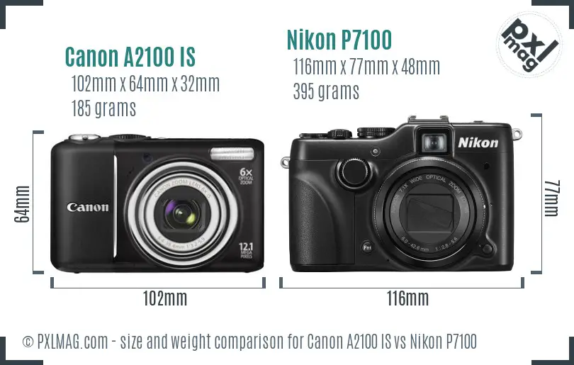 Canon A2100 IS vs Nikon P7100 size comparison Canon A2100 IS vs Nikon P7100 size comparison