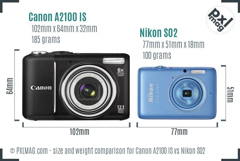 Canon A2100 IS and Nikon S02 Size Comparison