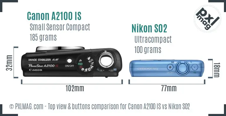 Top View Canon A2100 IS and Nikon S02